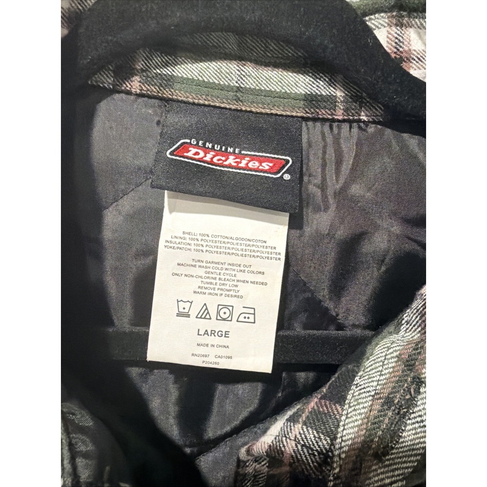 Dickies Mens Large Green Insulated Button Up Flannel Jacket Plaid P204260 - Picture 2 of 15